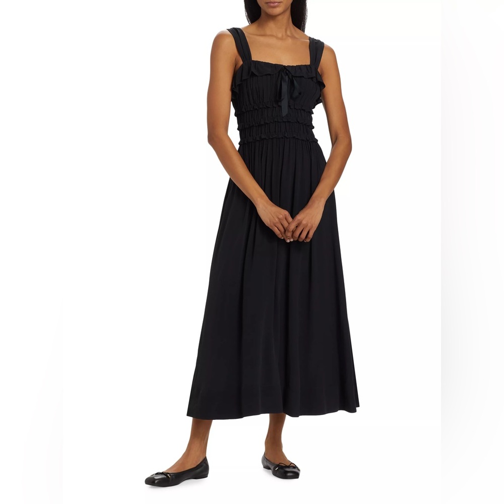 NWT Doen Carolynn Crepe Smocked midi dress black